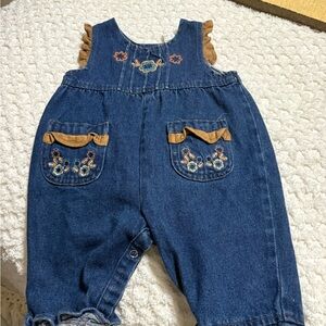 Vintage Denim Overalls with Embroidered Details